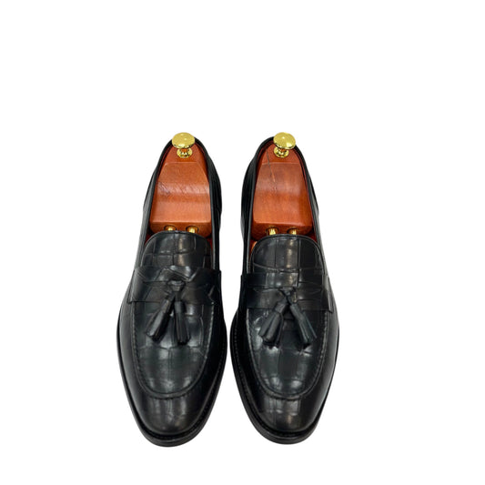 Black Istanbul Fashion by Raad Red Bottom Shoes With Unique Textured Leather -602