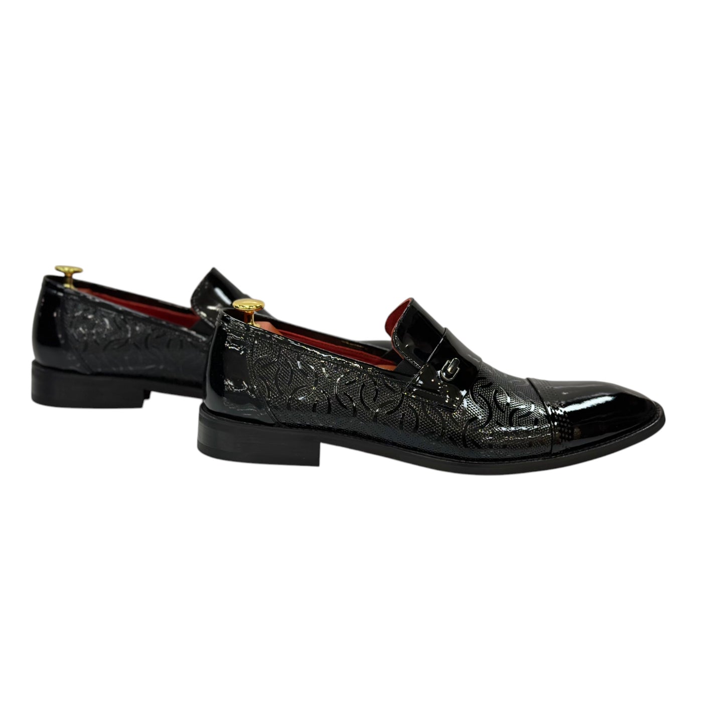 Black Istanbul Fashion by Raad Red Bottom Shiny Shoes With Unique Detailed Leather- 447