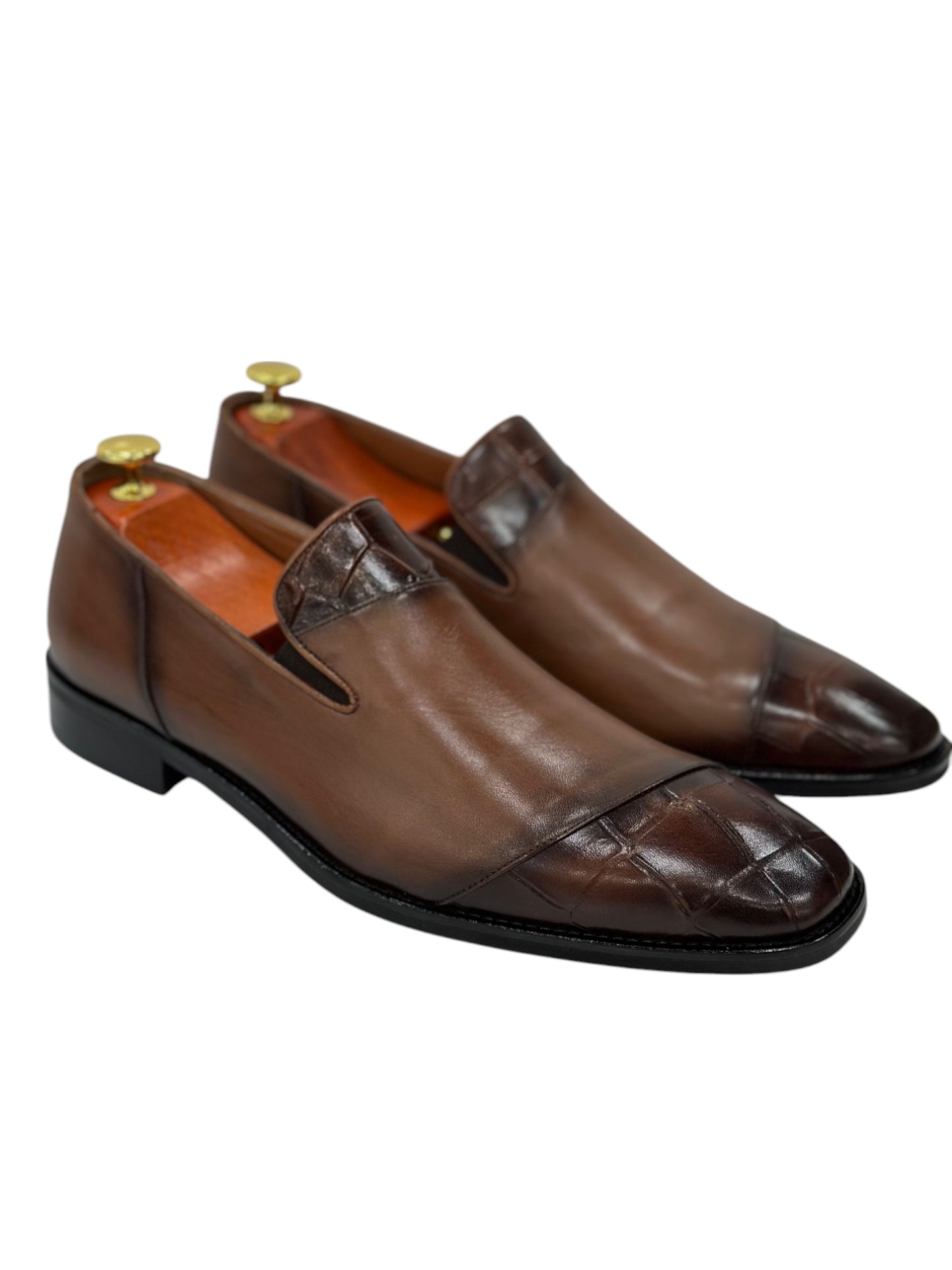 Brown Istanbul Fashion by Raad Red Bottom Shoes with Combination of Textured and Solid Leather-514