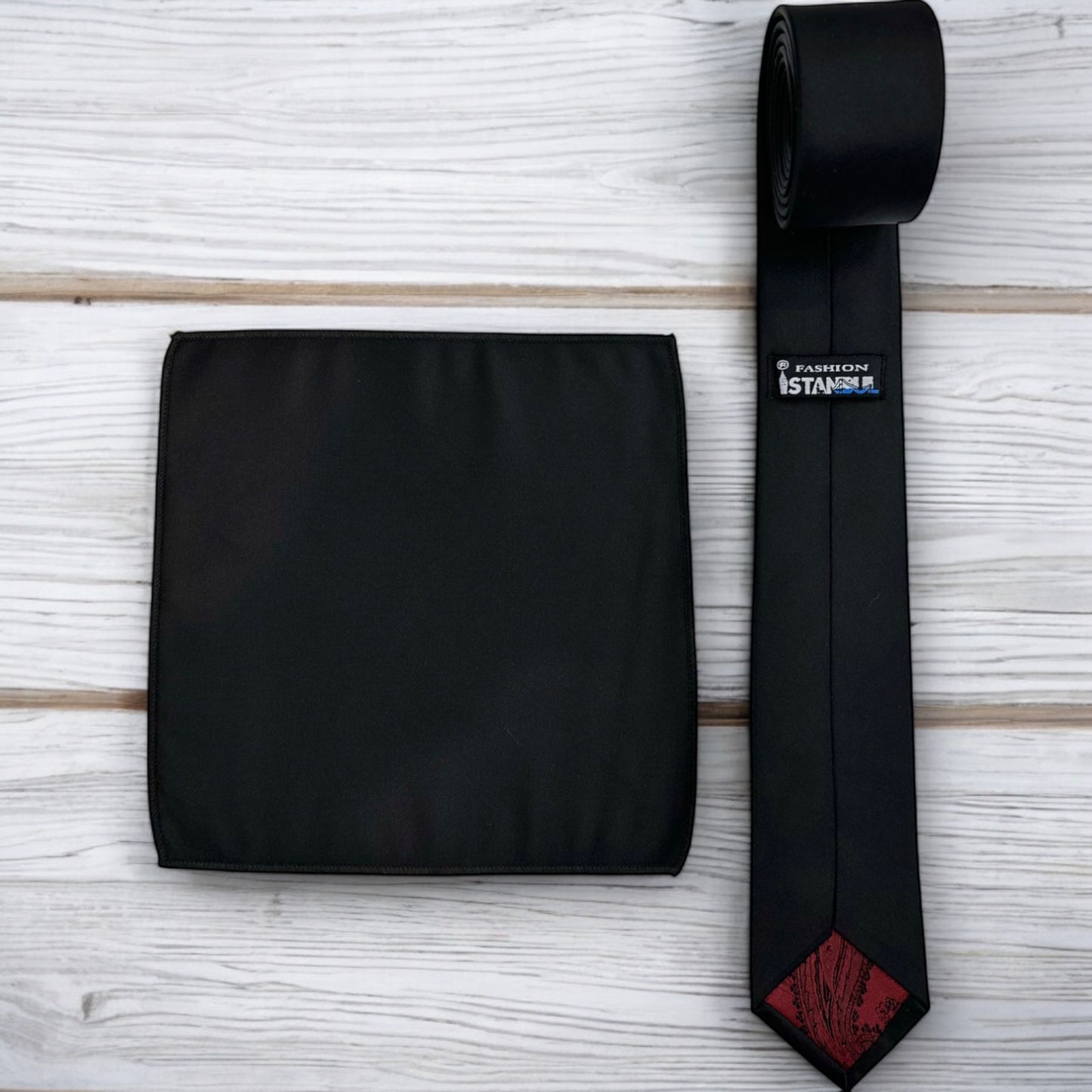 Black- Istanbul Fashion Slim Tie, Plain Satin