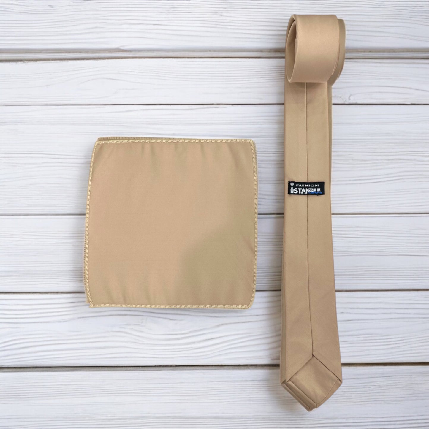 Champagne  - Istanbul Fashion Slim Tie, Plain Satin