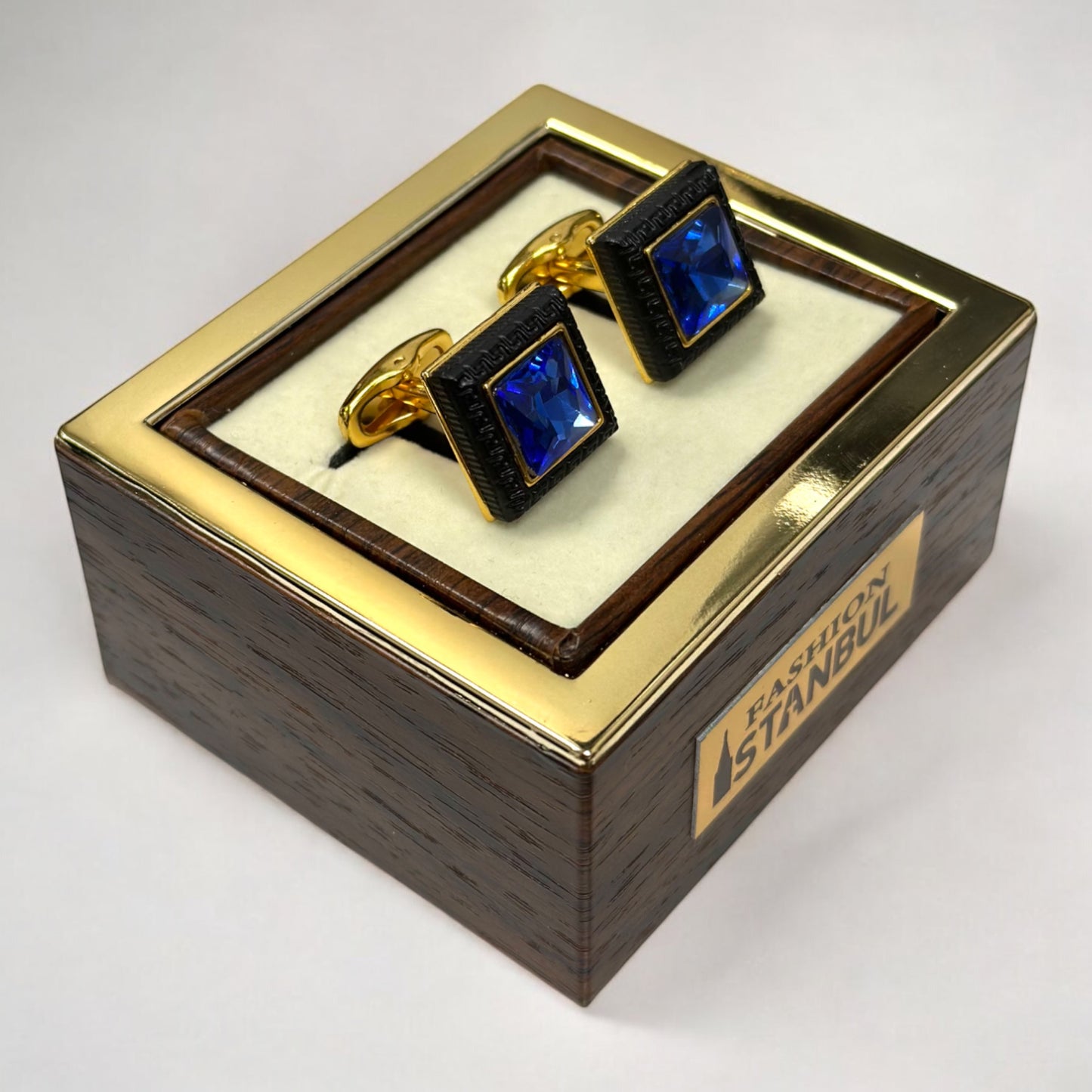 Square Royal Blue Jewel with Gold Exterior  - Istanbul Fashion Cufflinks - 63