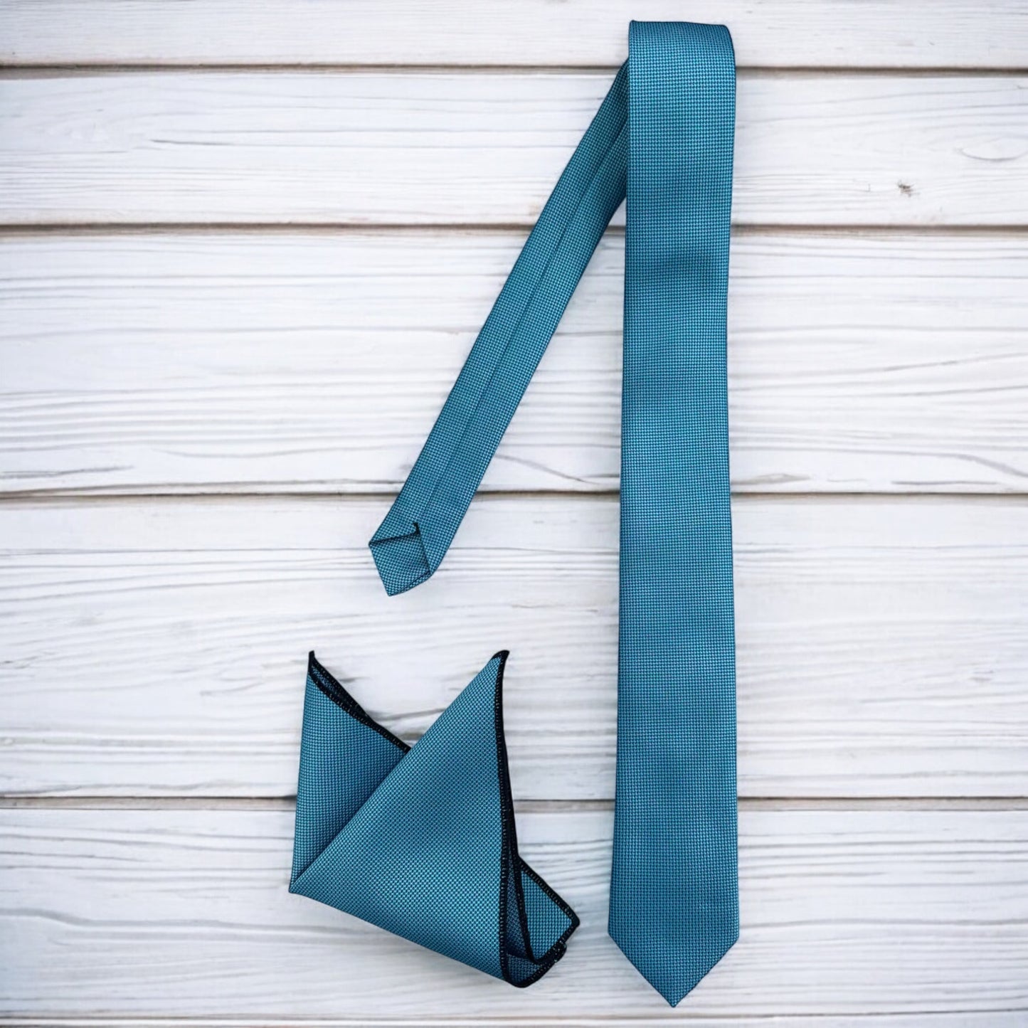 Sea Blue w/ Dots - Istanbul Fashion Slim Tie, Textured Fabric