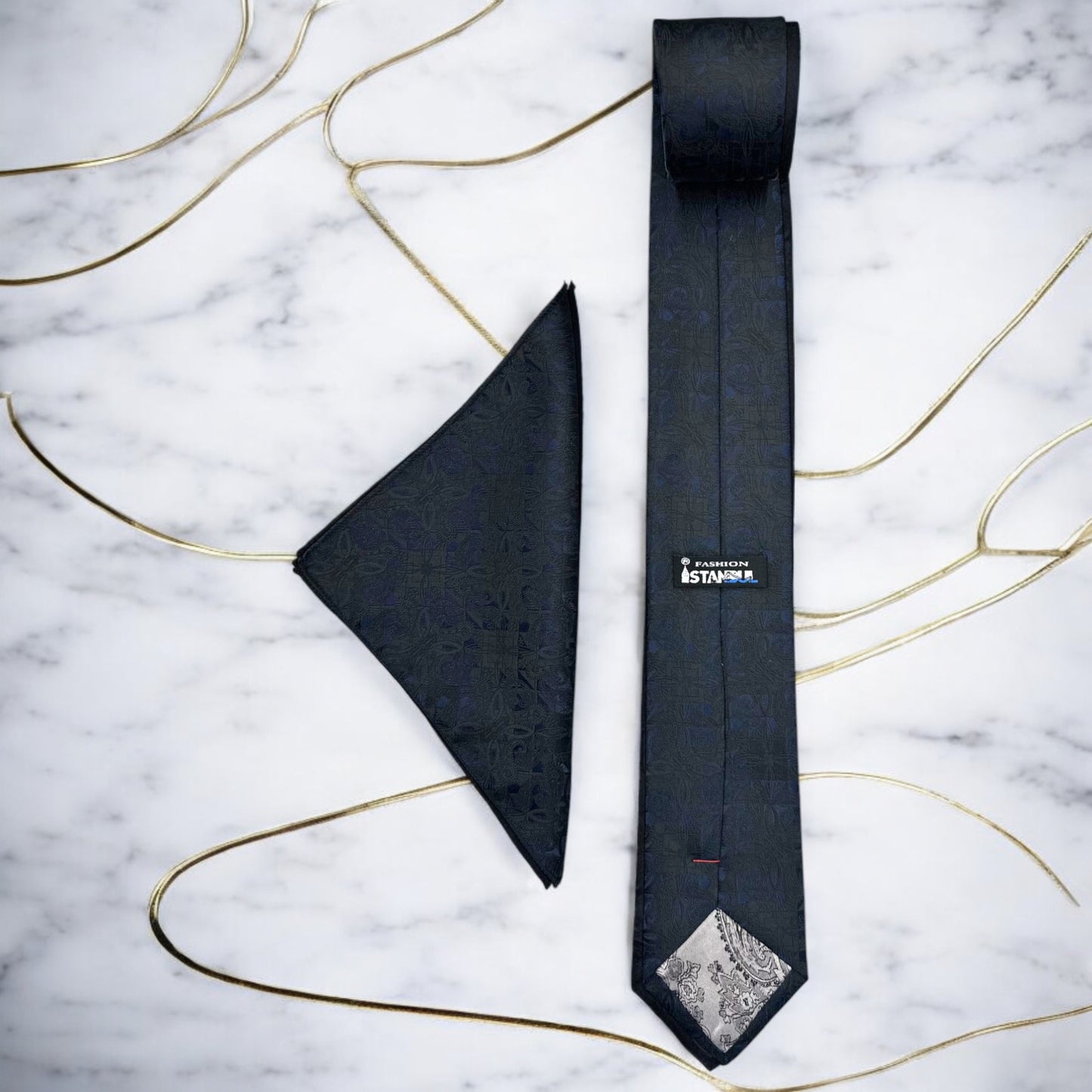Classy Navy and Dark Blue Textured Patterns - Istanbul Fashion Tie - Classic Wide