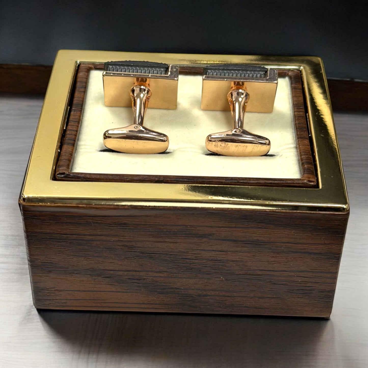 Stylish Rectangular Rose Gold  Detailed with Black - Istanbul Fashion Cufflinks - 74