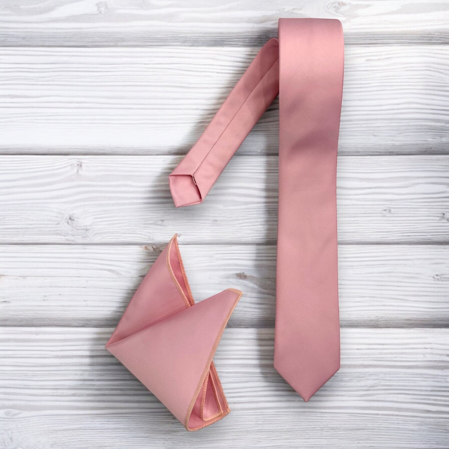 Light Blush Pink - Istanbul Fashion Slim Tie, Plain Satin