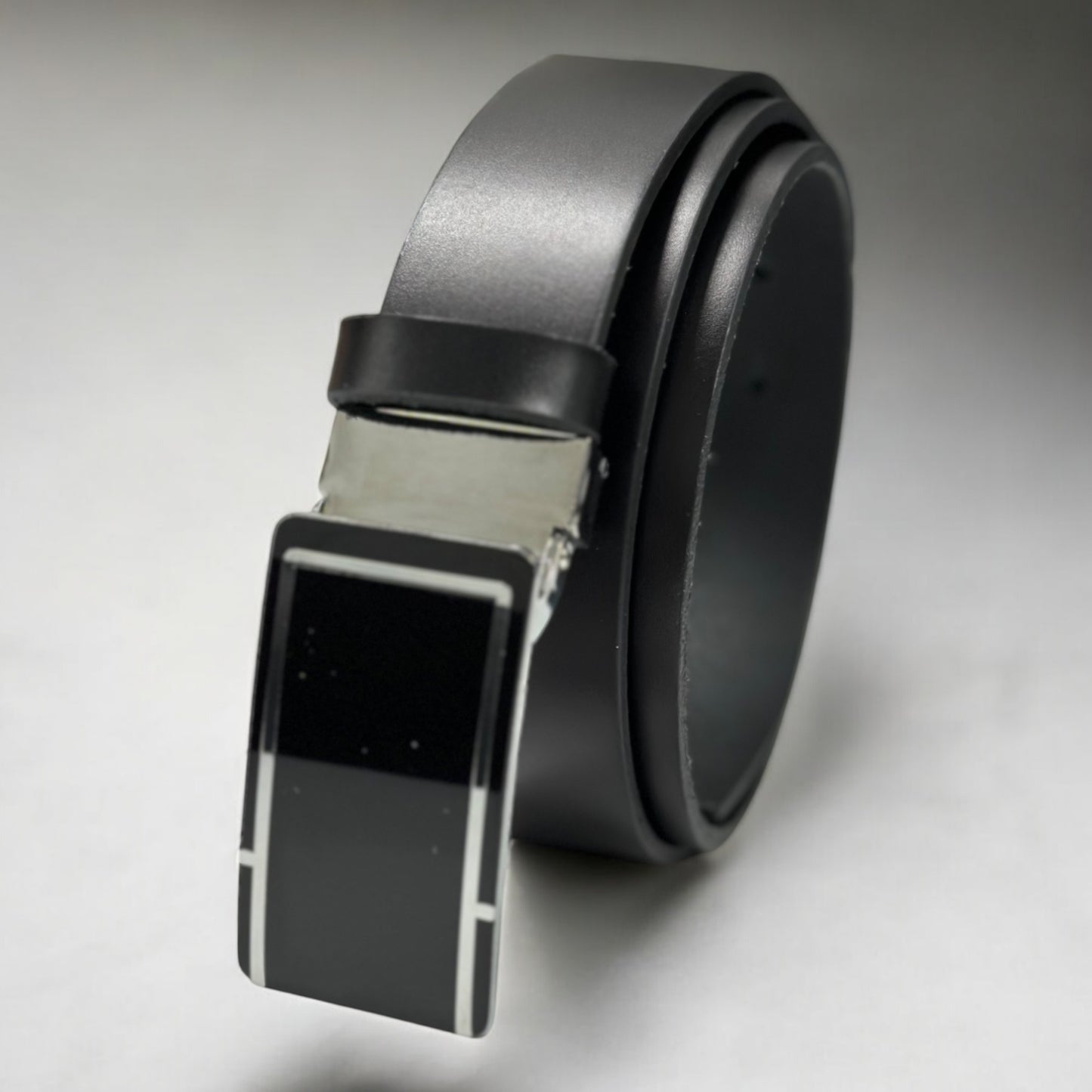 Black Matte Black Leather with Shiny Black and Silver Buckle - 2