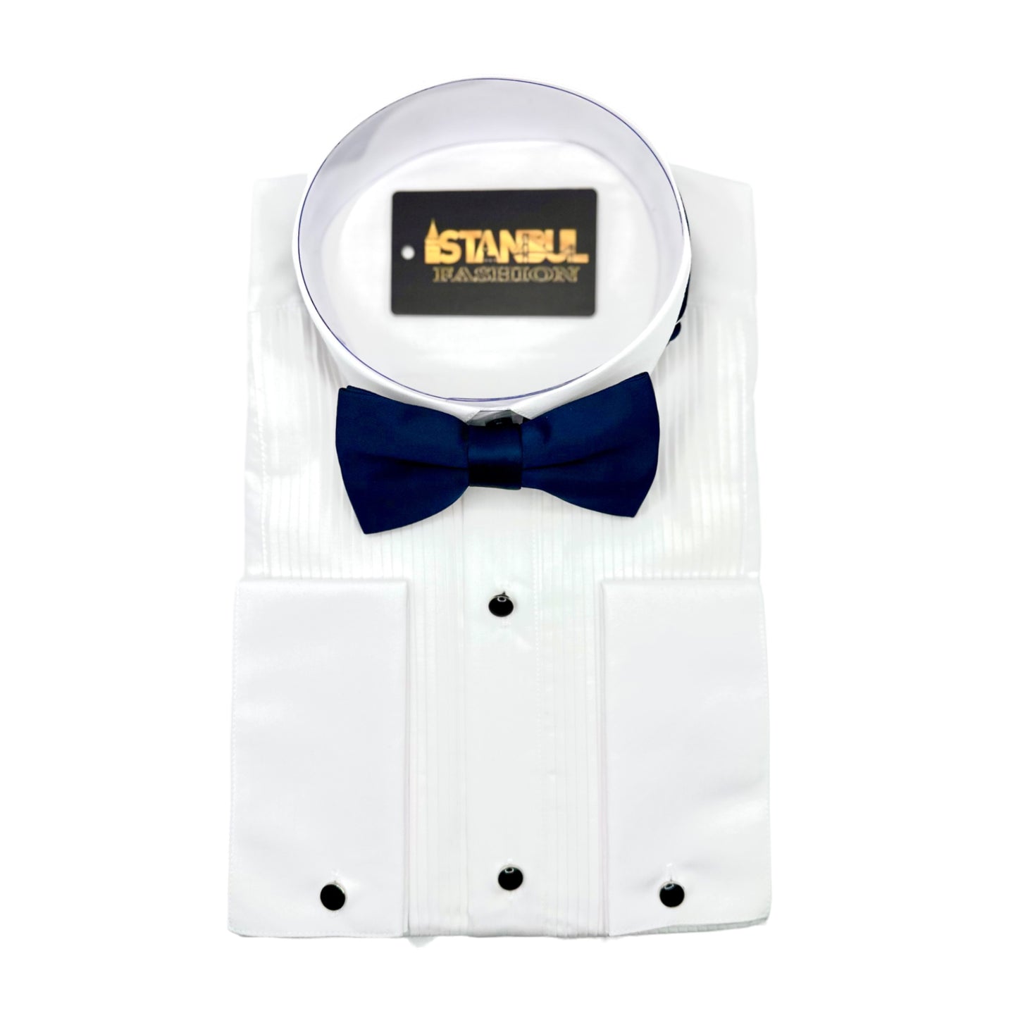 Navy  Bow Tie with Adjustable Strap-Reversible  Mat Fabric