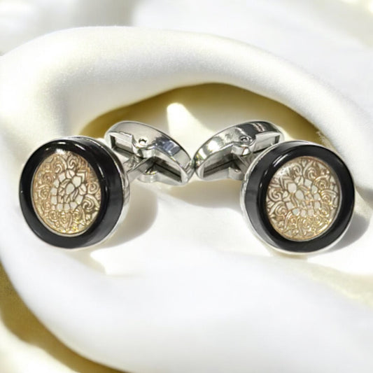 Black Frame, with White and Gold Interior  - Istanbul Fashion Cufflinks - 52