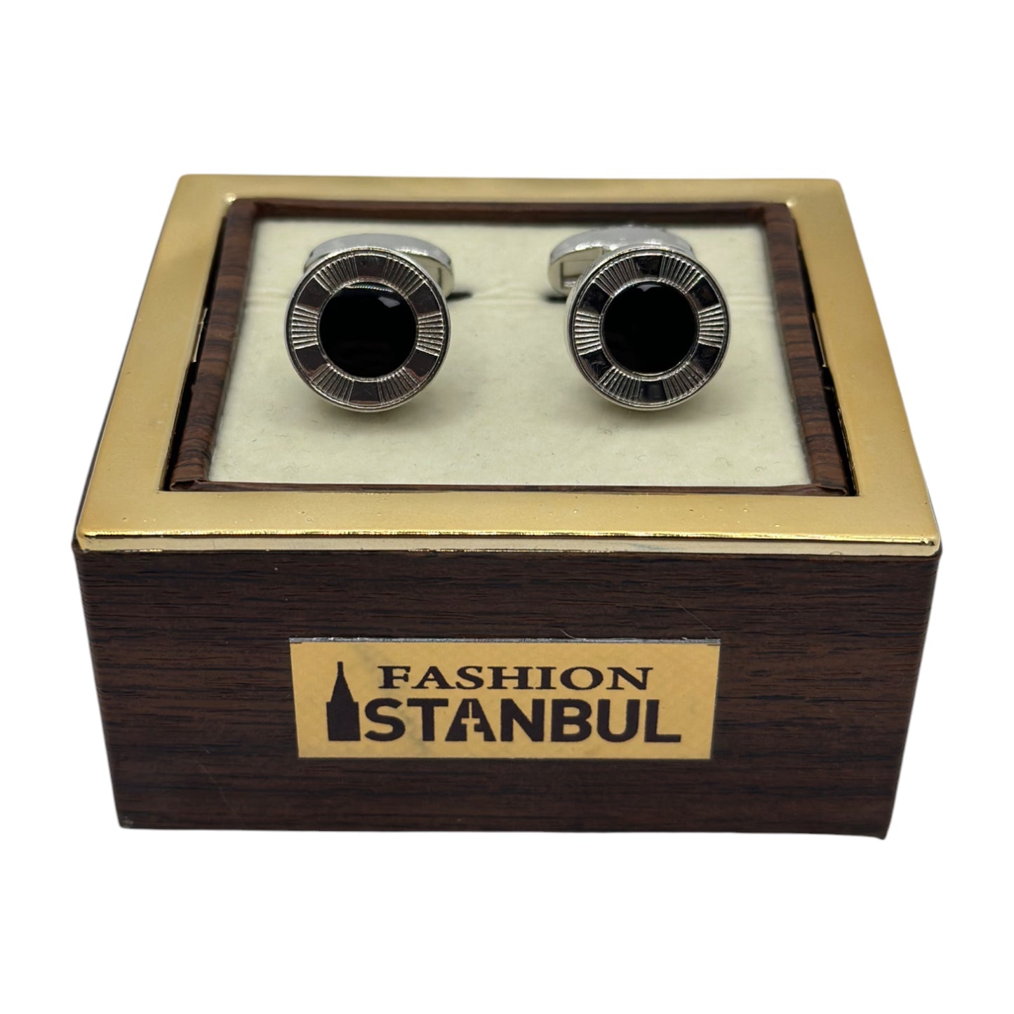 Round Istanbul Fashion Cufflinks - Stainless Steel Exterior with Black interior- 7