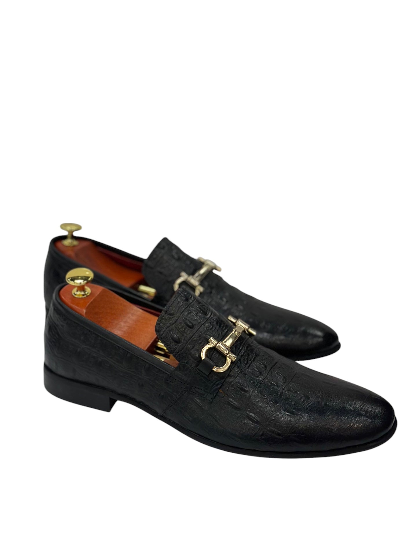 Black Istanbul Fashion by Raad Red Bottom Shoes With Gold Buckle-997