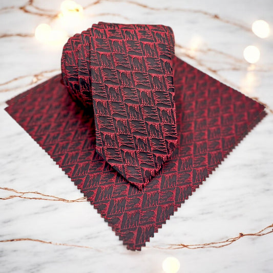 3D Textured Red and Black Patterned  - Istanbul Fashion Tie - Classic Wide