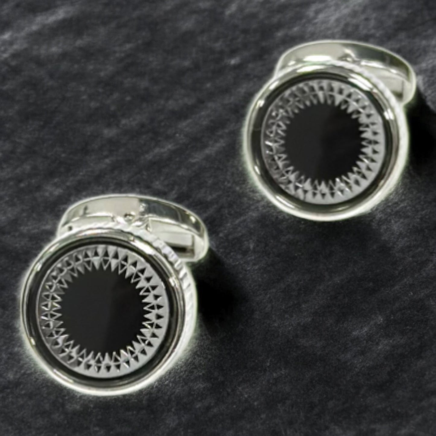 Round Shaped Silver and Black Interior  - Istanbul Fashion Cufflinks - 50