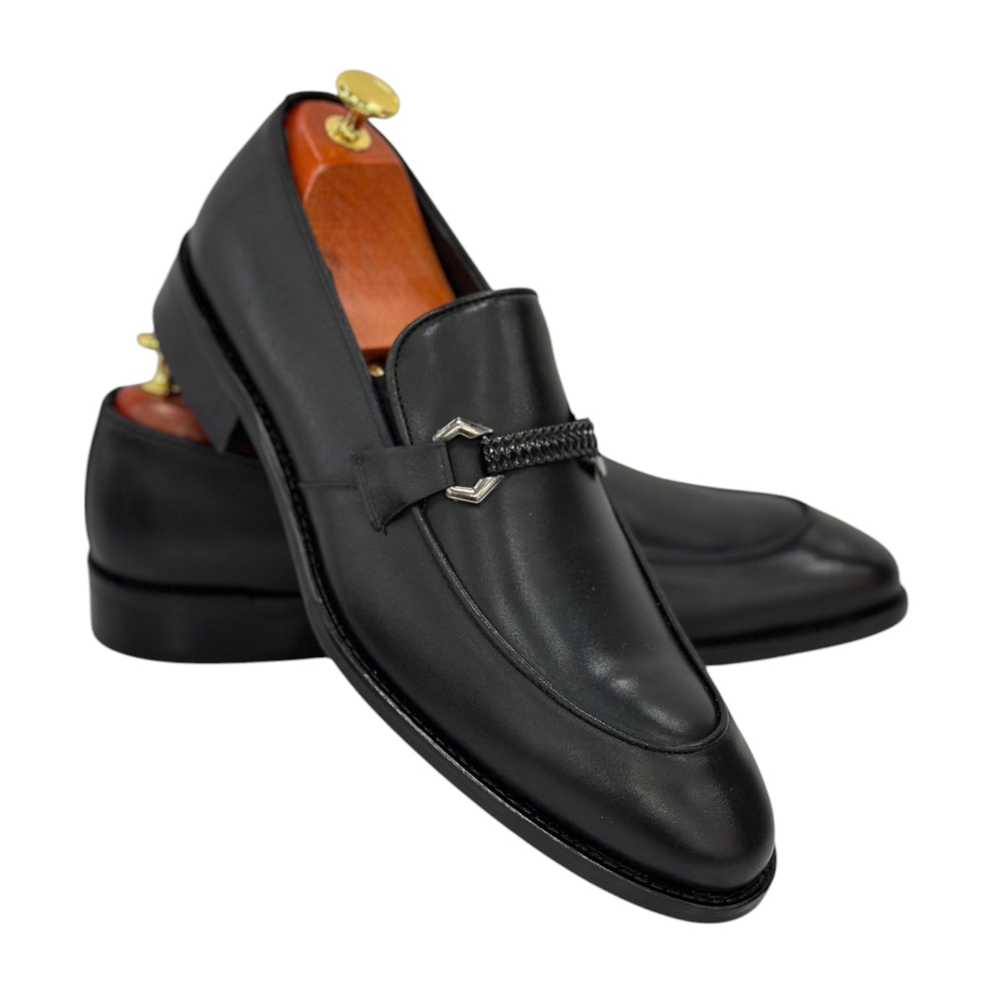 Black Dress Shoes , made with high quality leather with chrome metal details -4628
