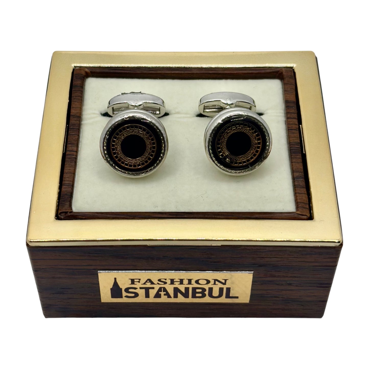 Silver  Black Round  Round Istanbul Fashion Cufflinks  Detailed with Black, Shiny Silver 33