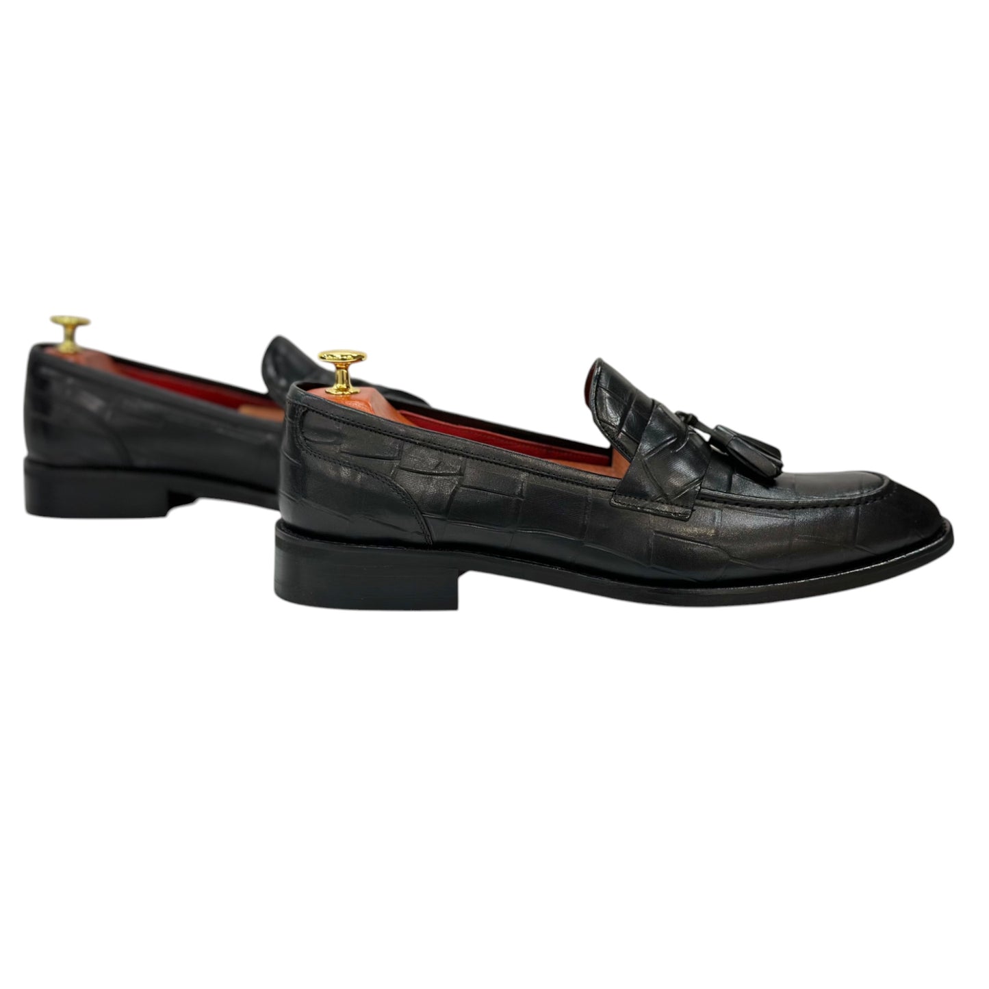 Black Istanbul Fashion by Raad Red Bottom Shoes With Unique Textured Leather -602