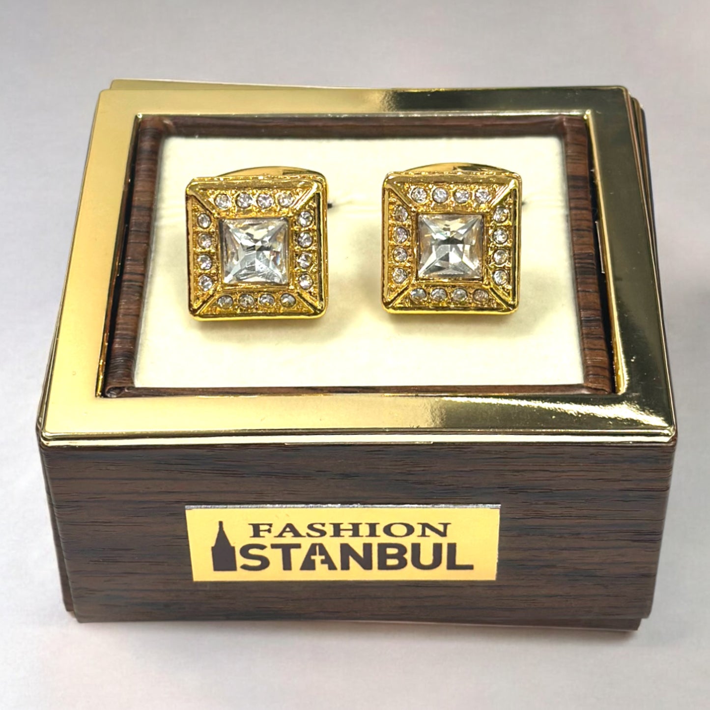 Luxury Gold Squared Detailed with Diamonds - Istanbul Fashion Cufflinks - 71