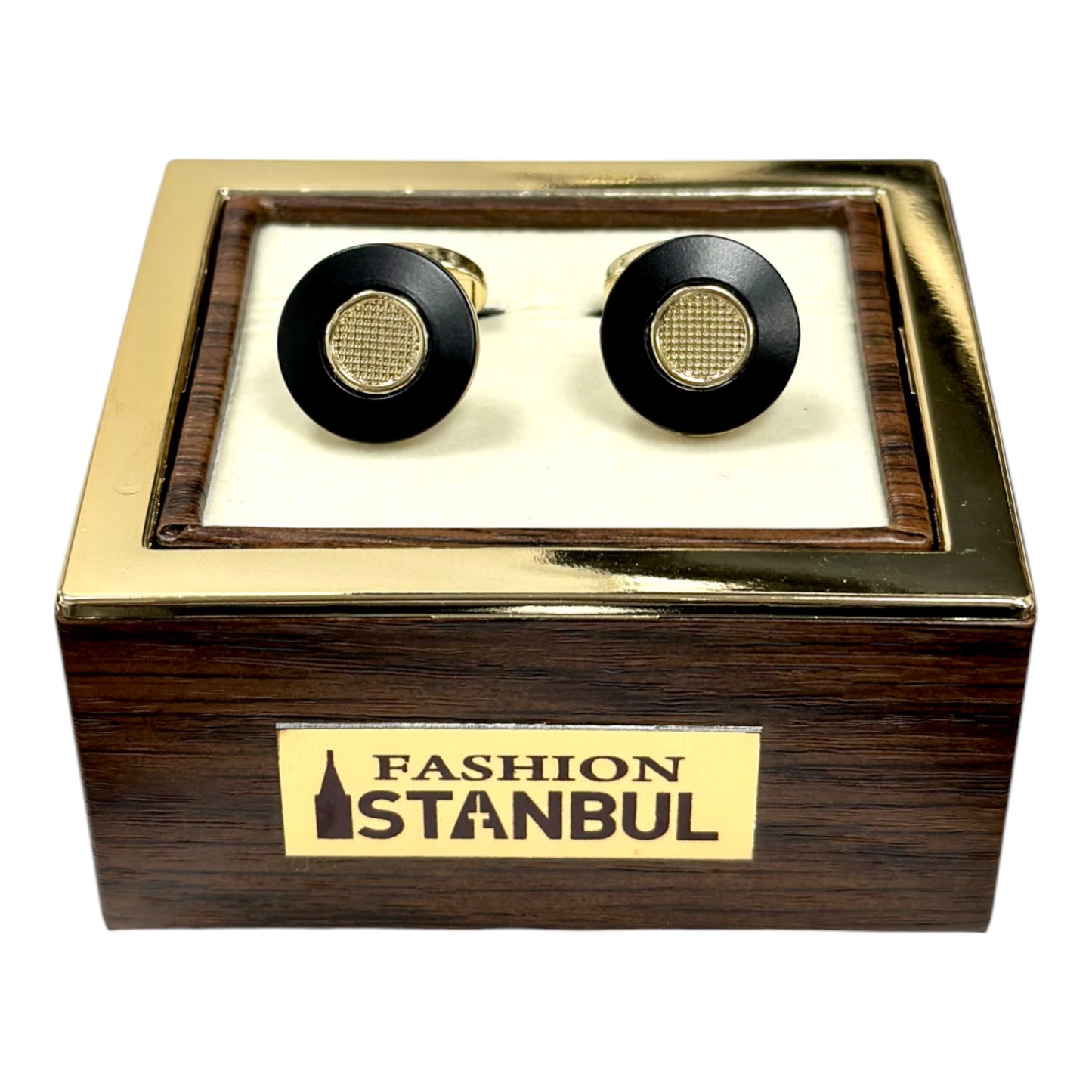 Round Matte Black with Gold Details - Istanbul Fashion Cufflinks -57