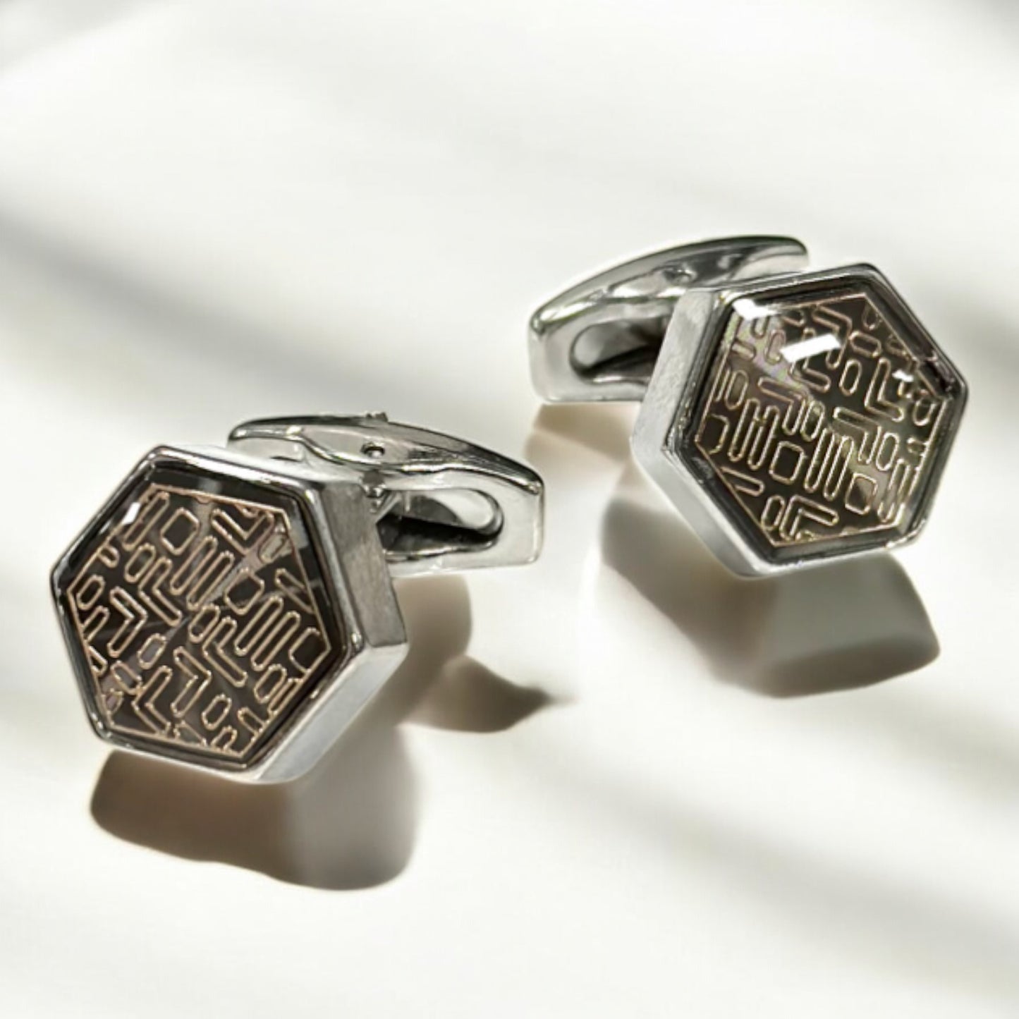 Pentagon Silver Combined with Rose Gold Details - Istanbul Fashion Cufflinks -56