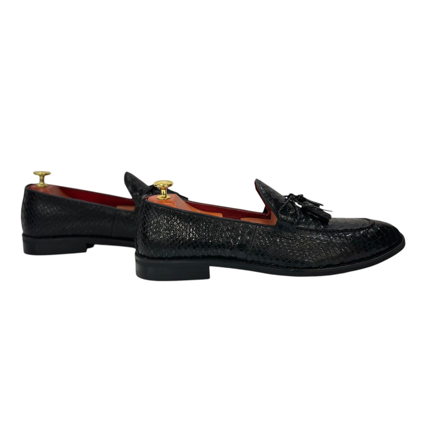 Black Istanbul Fashion by Raad Red Bottom Shoes With Unique Texture leather and Rope -1527