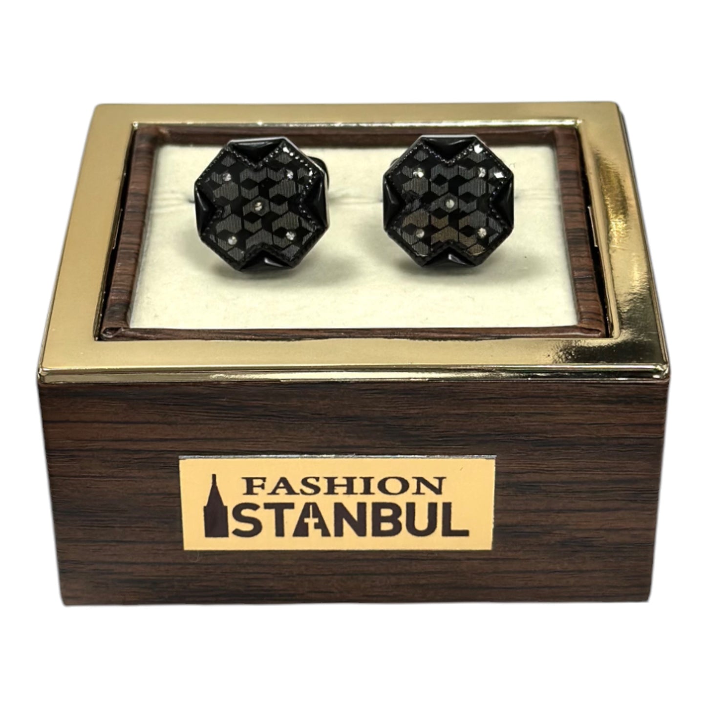Black on Black Detailed with Crystals - Istanbul Fashion Cufflinks - 54
