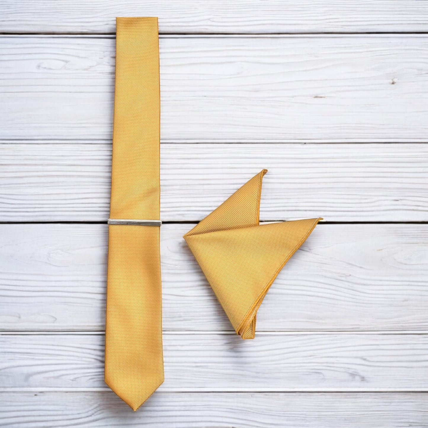 Gold with White Lines  - Istanbul Fashion Slim Tie, Textured Fabric