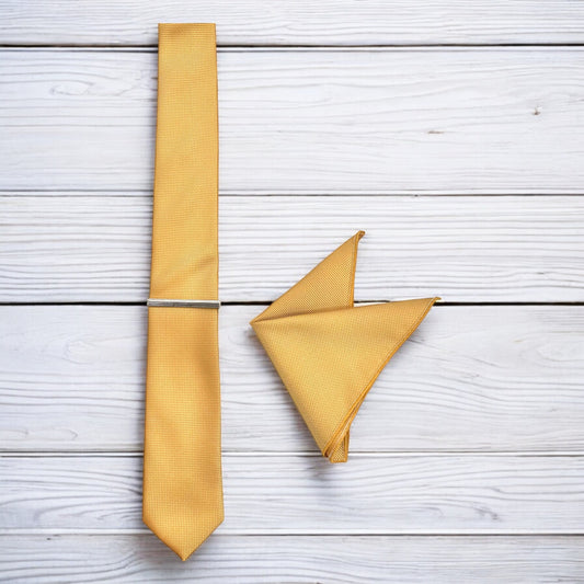 Gold with White Lines  - Istanbul Fashion Slim Tie, Textured Fabric