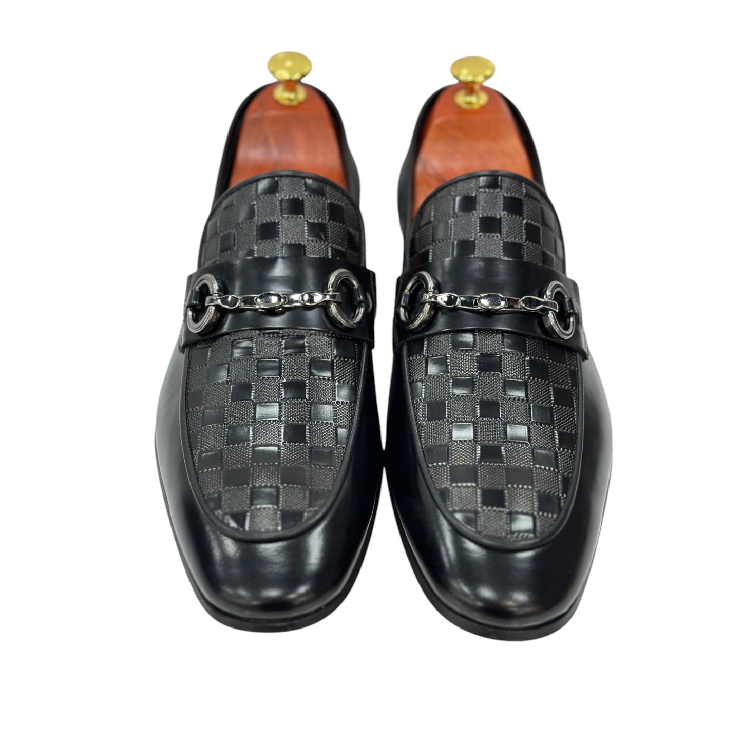 Black Detailed Leather dress Shoes-Chrome Metal Finish Details-120 2206