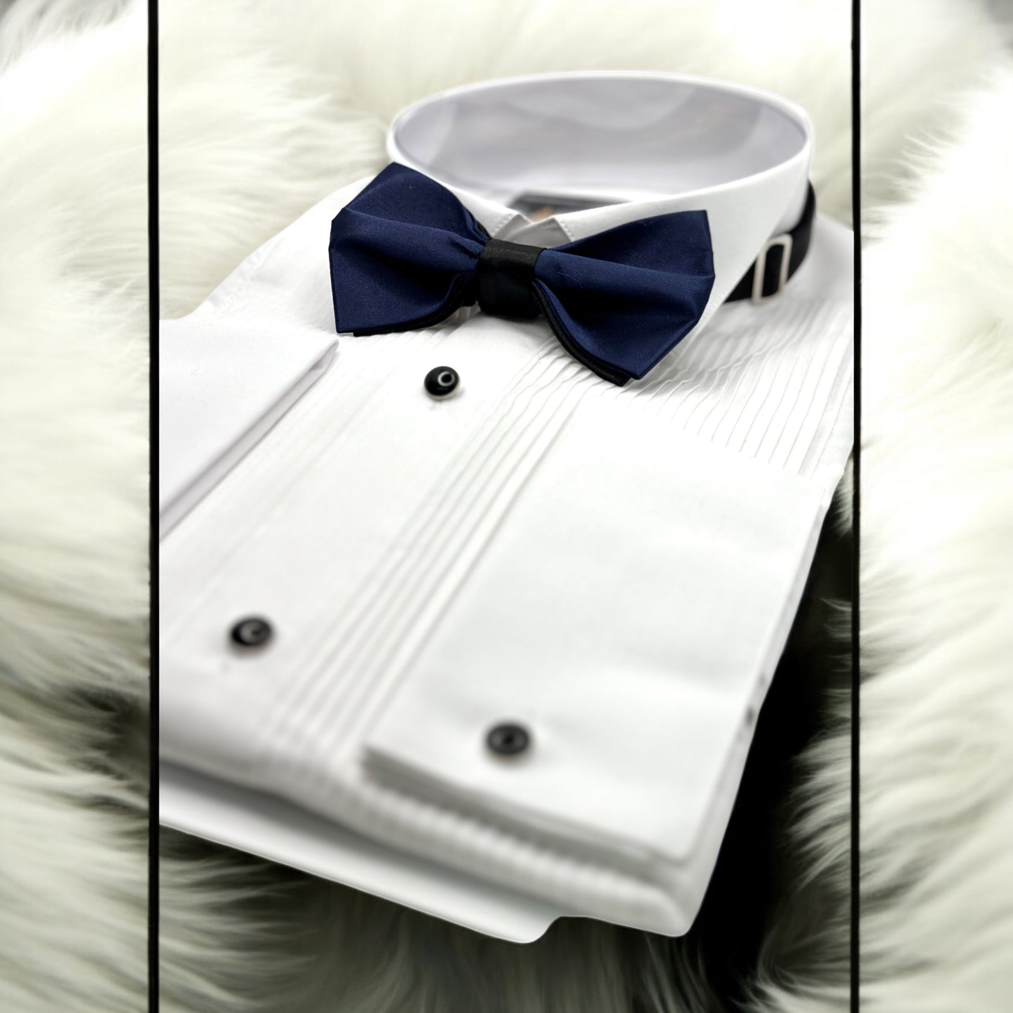 Two Toned  Bow Tie -Black and Darkest Blue with Adjustable Strap-Reversible Silky