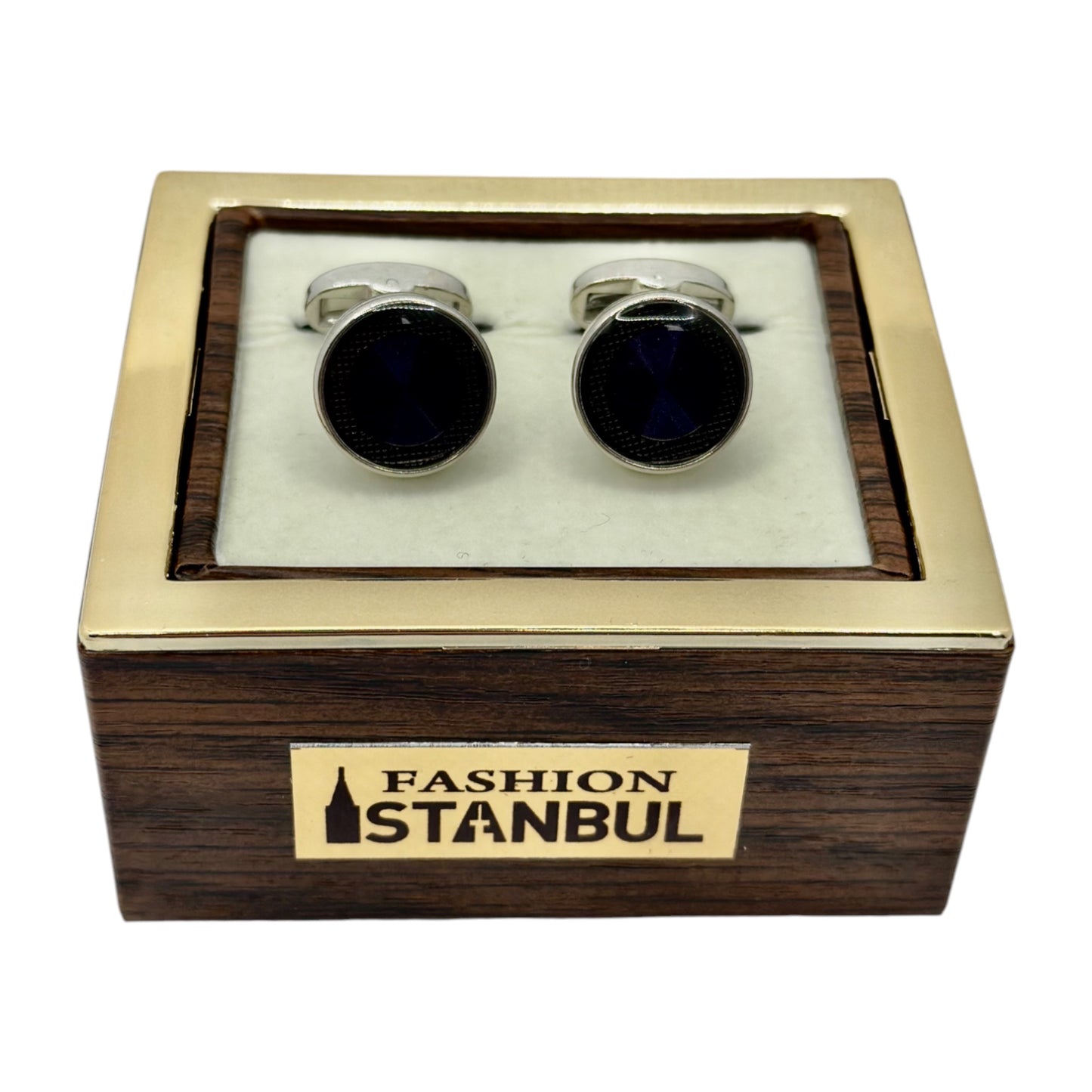 Silver and Blue  Shiny Round  Round Istanbul Fashion Cufflinks  - 28
