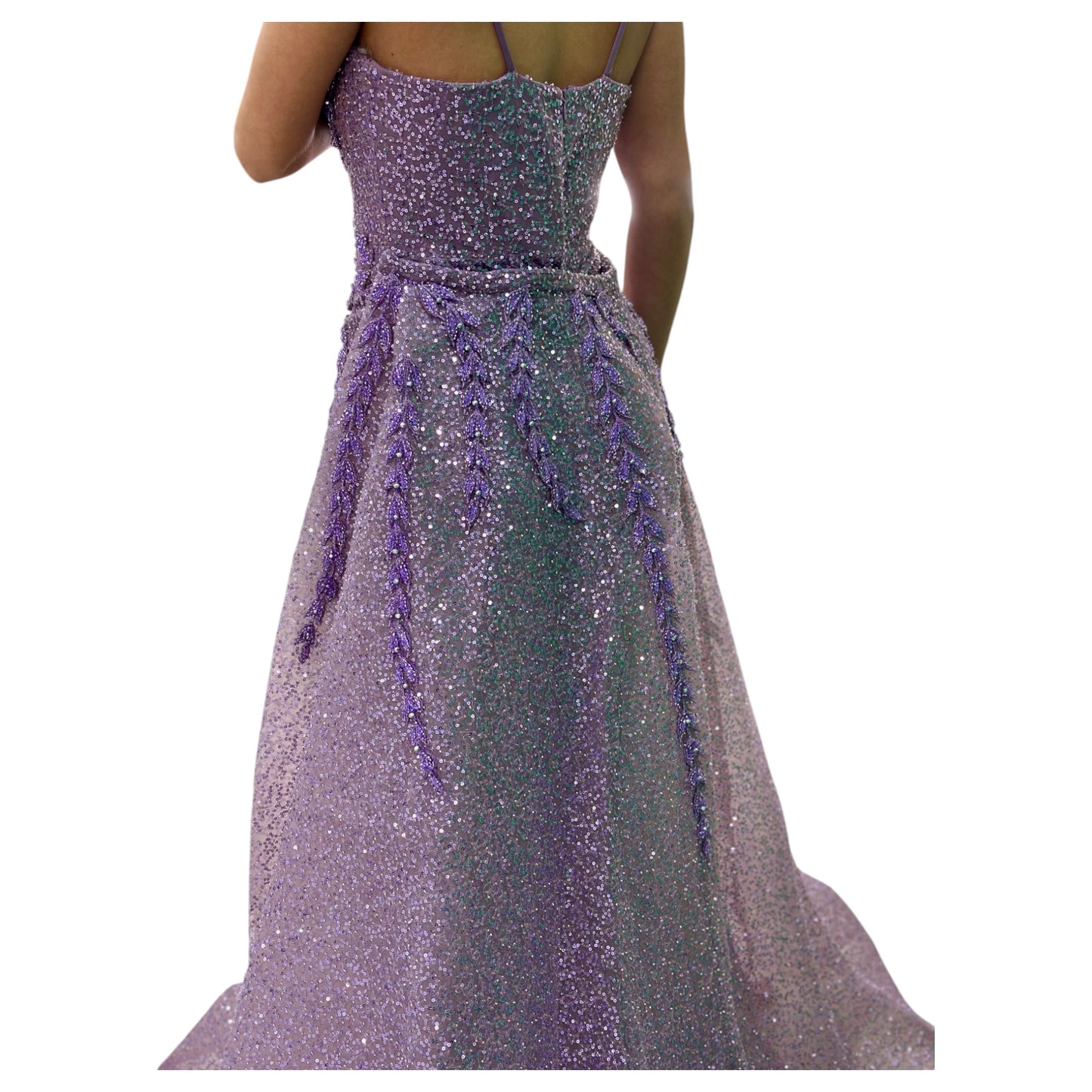 Purple Elegant Long Dress-Detailed with Beautiful Crystals and Sequins and Detachable Long Skirt