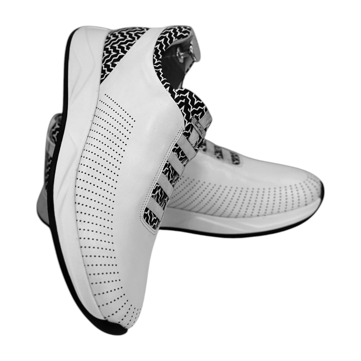 Casual Sneakers -White with Black Details -Elastic Lace-Rubber Bottom-3344442