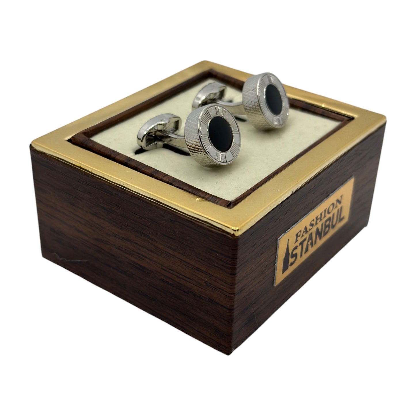 Round Istanbul Fashion Cufflinks - Stainless Steel Exterior with Black interior- 7