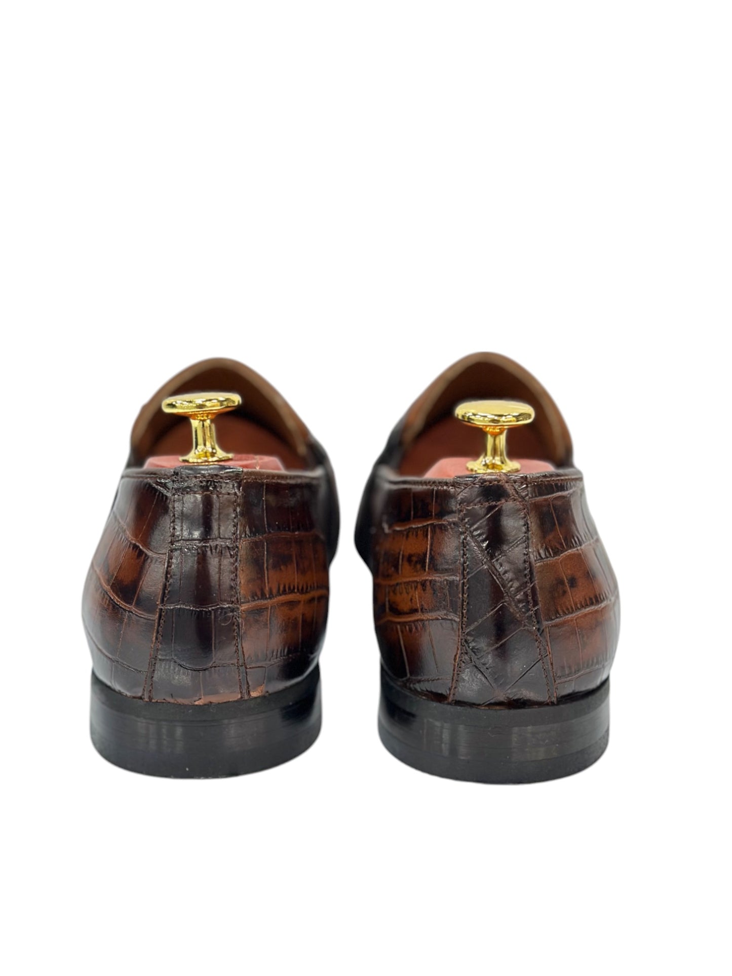 Brown Istanbul Fashion by Raad Red Bottom Leather Shoes With Silver Finish Chain-3015