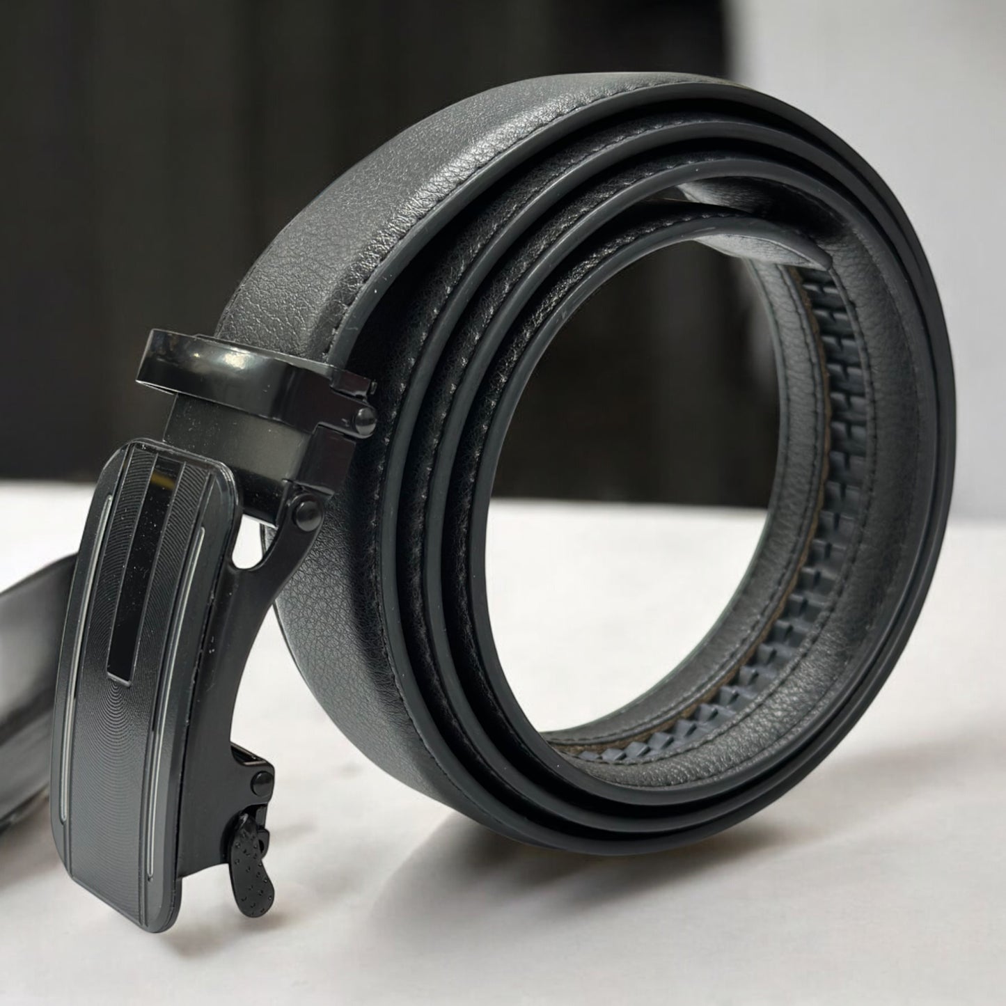 Matte Black Leather with Black Buckle - 3