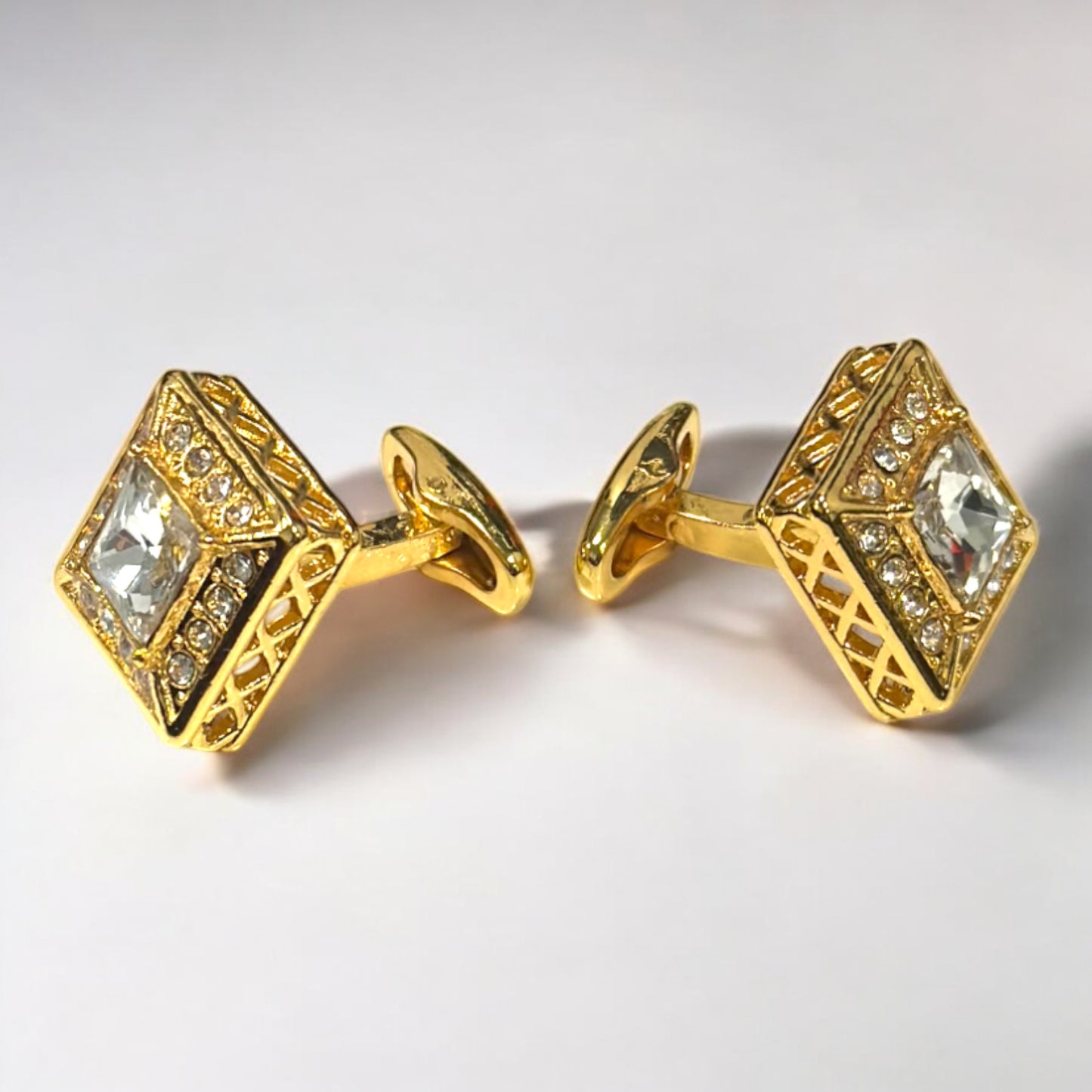 Luxury Gold Squared Detailed with Diamonds - Istanbul Fashion Cufflinks - 71