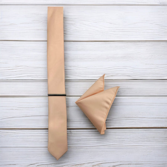 Light Peach - Istanbul Fashion Slim Tie, Plain Satin