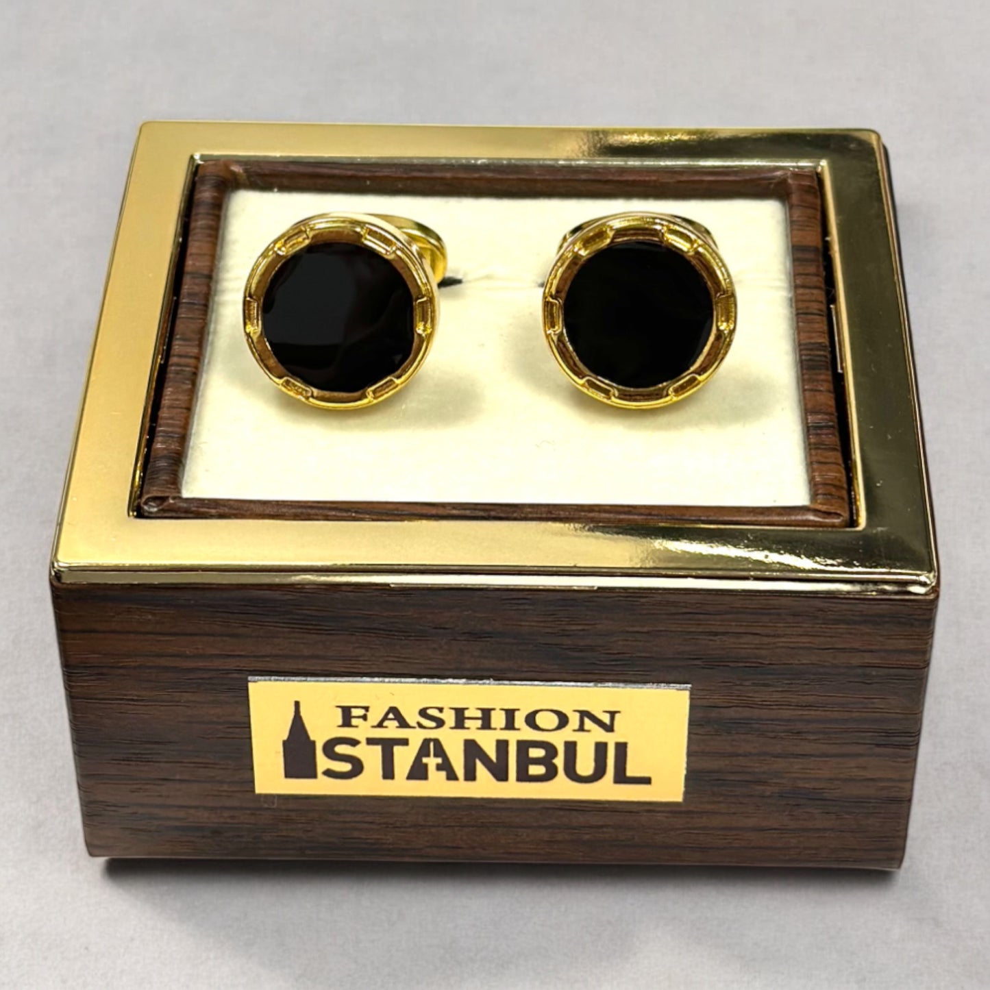Round Gold Contrasted with Black Details   - Istanbul Fashion Cufflinks - 67