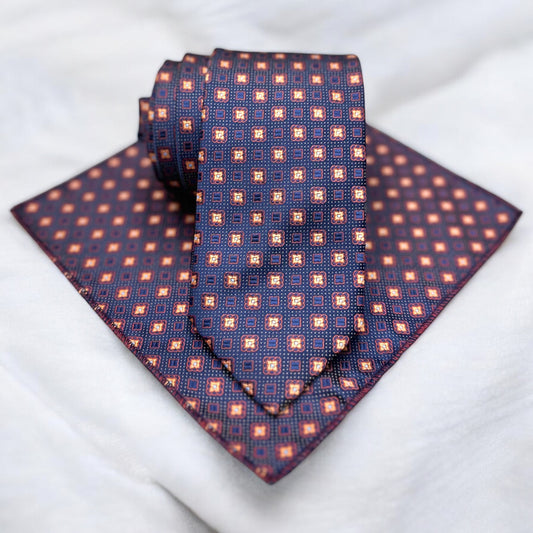 Plaided with Burgundy and Navy -Istanbul Fashion Tie - Classic Wide