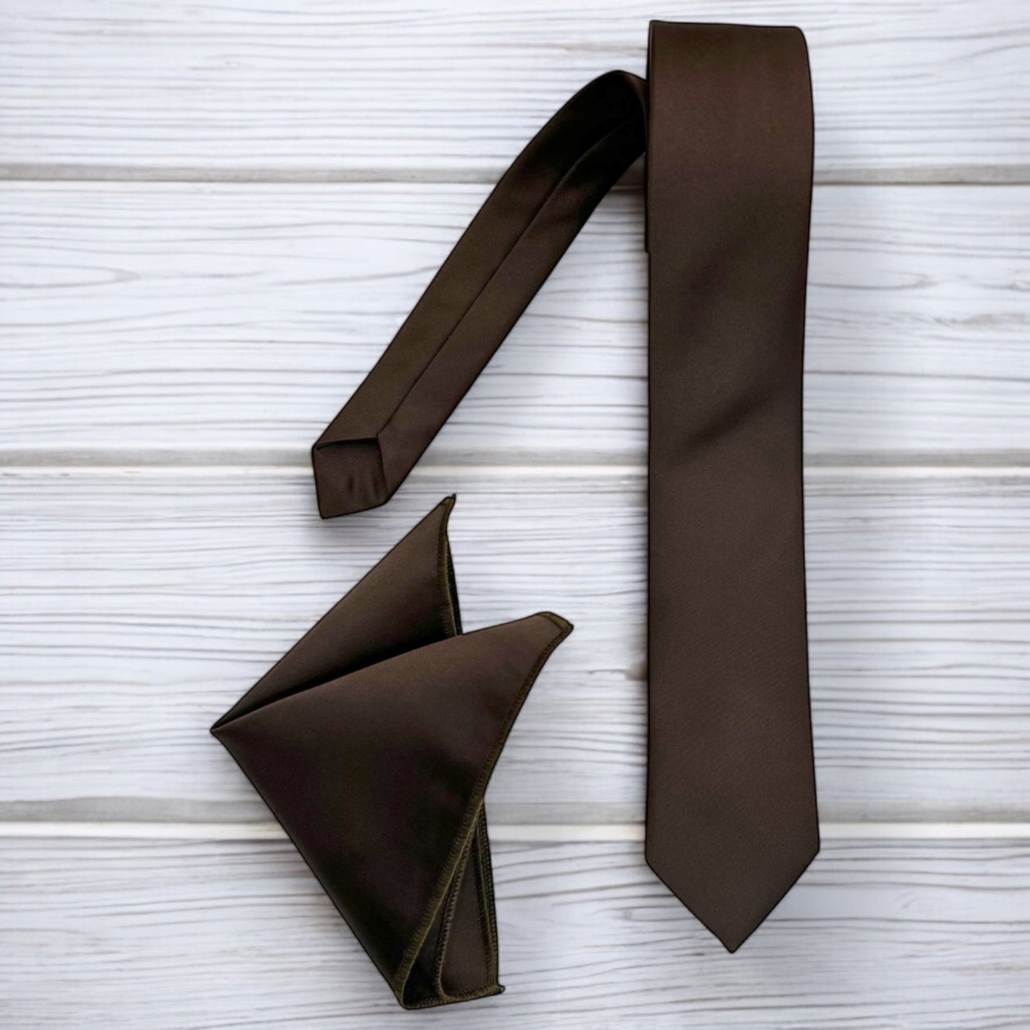 Chocolate Brown- Istanbul Fashion Slim Tie, Plain Satin