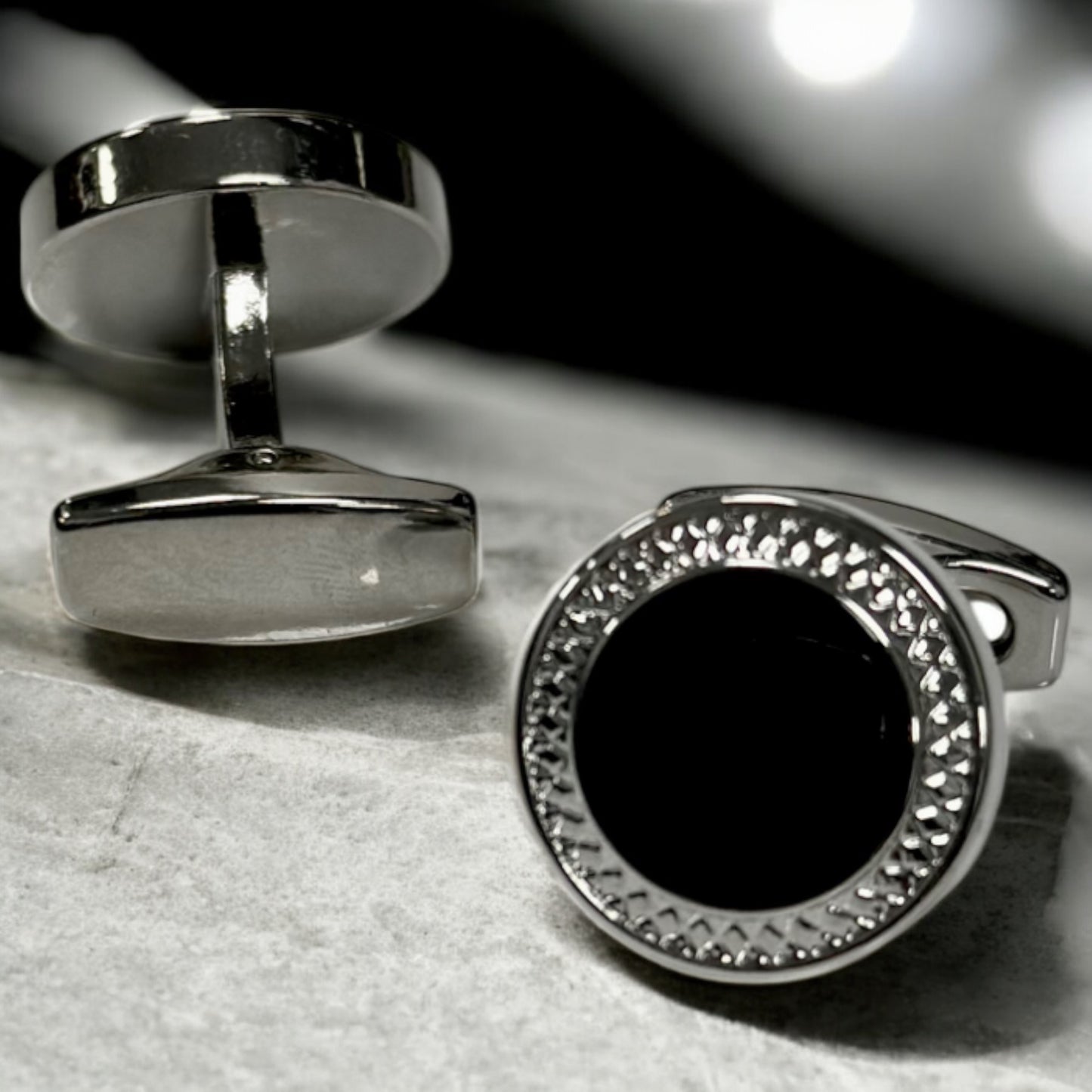 Silver  Black Round  Istanbul Fashion Cufflinks  Detailed with, Shiny Silver 34