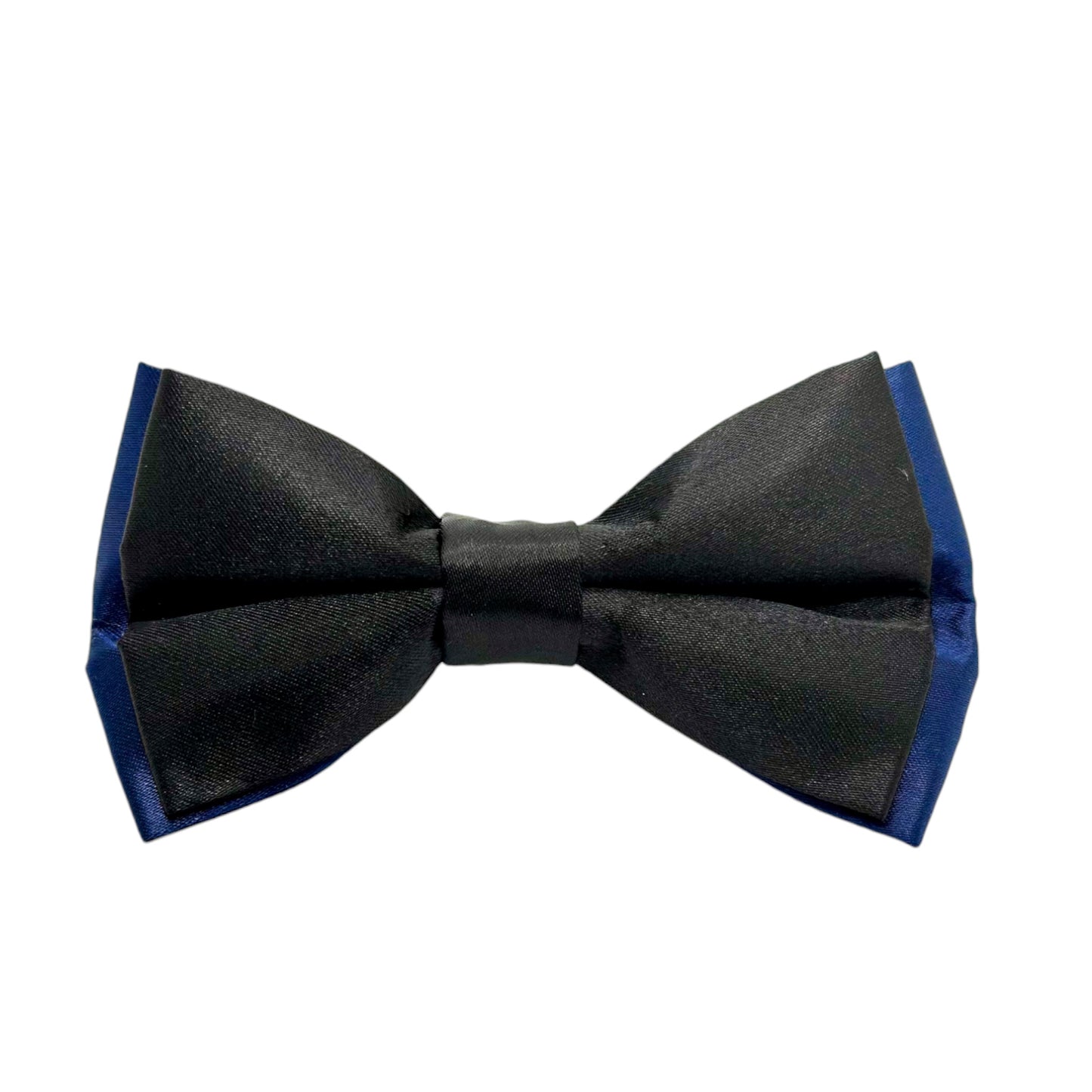 Two Toned  Bow Tie -Black and Darkest Blue with Adjustable Strap-Reversible Silky