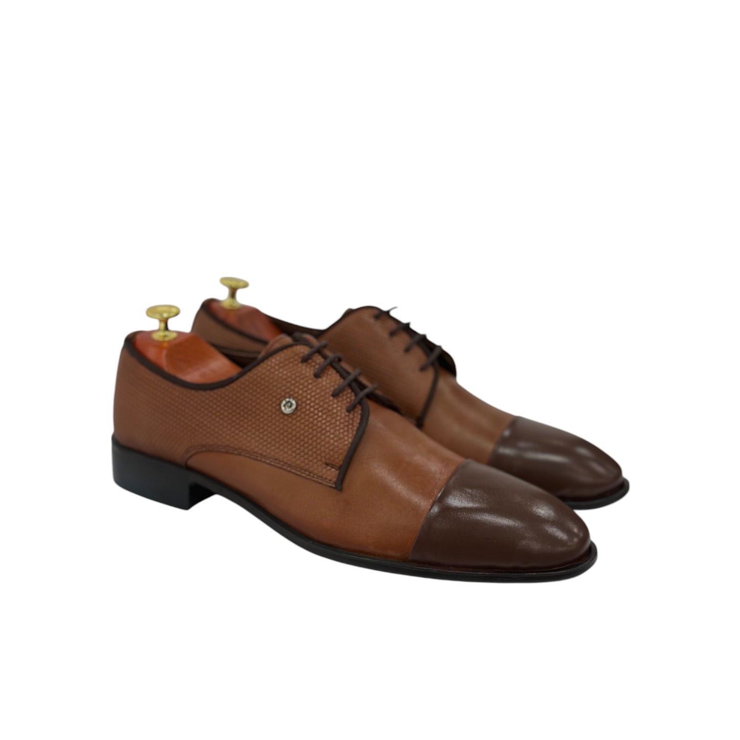 Light Brown Dress Shoes with Brown Detailing-Brown Lace-Leather- 7027-1