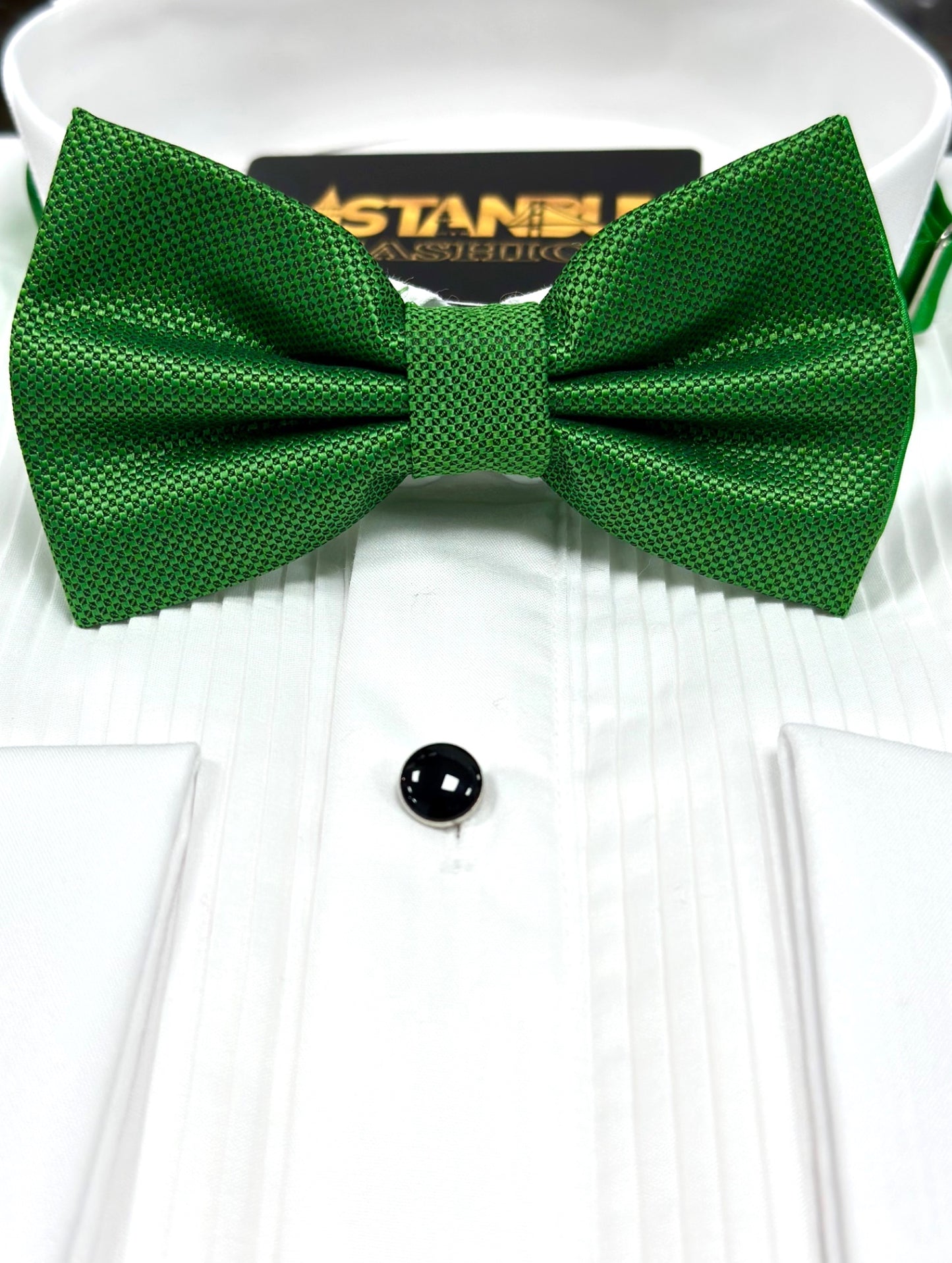 Bright Green Bow Tie with Adjustable Strap-Reversible Silky and Texture