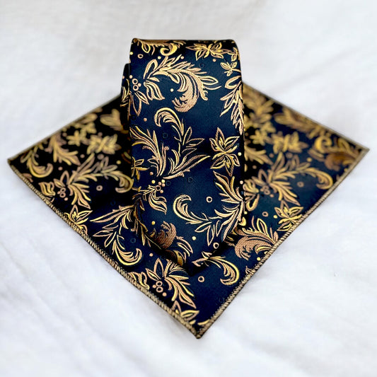 Black Base with Gold Details -Istanbul Fashion Tie - Classic Wide