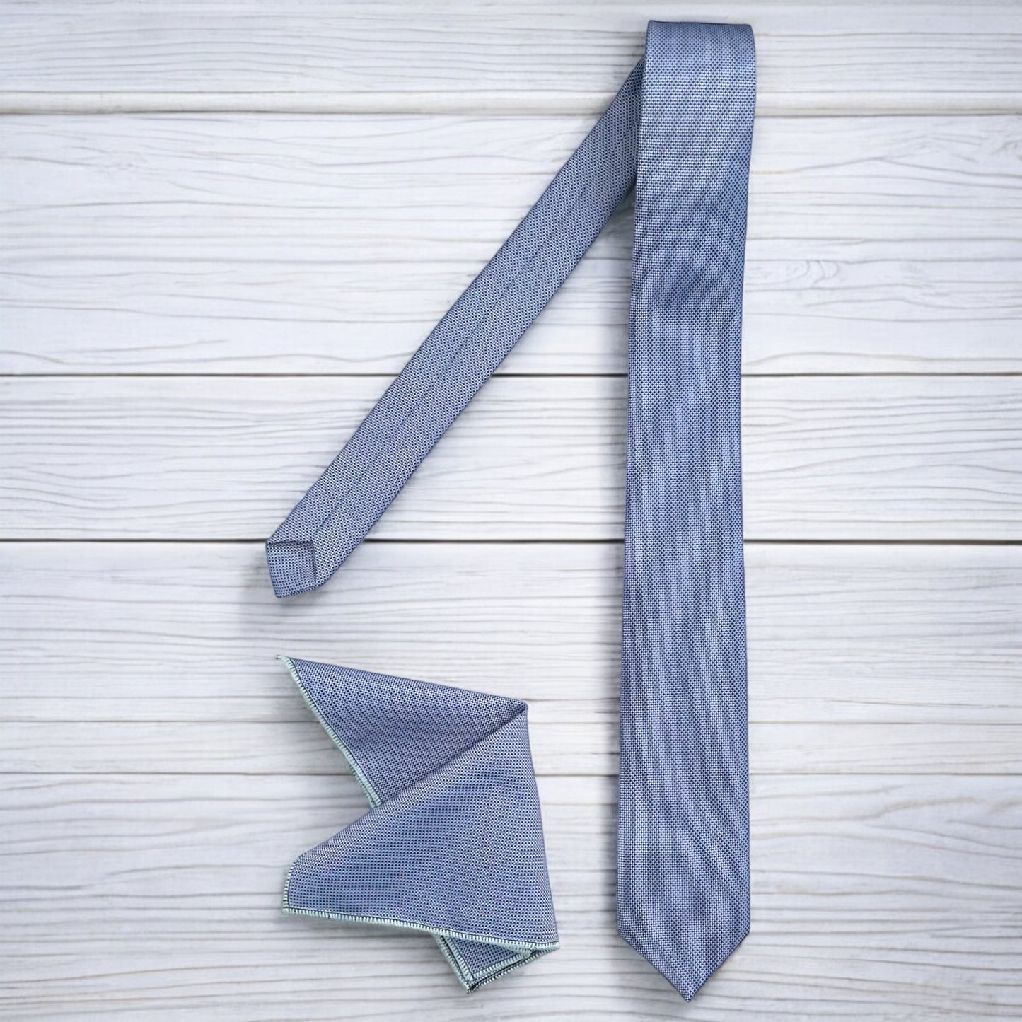 Classic Light Blue with Light and Dark Details - Istanbul Fashion Slim Tie, Textured Fabric