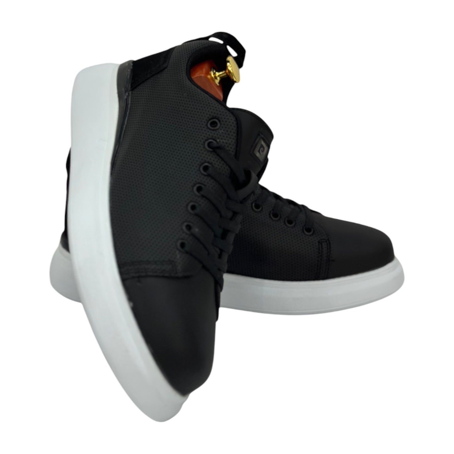 Black Casual Sneakers-White Rubber Bottom-Black on Black Lace-92234