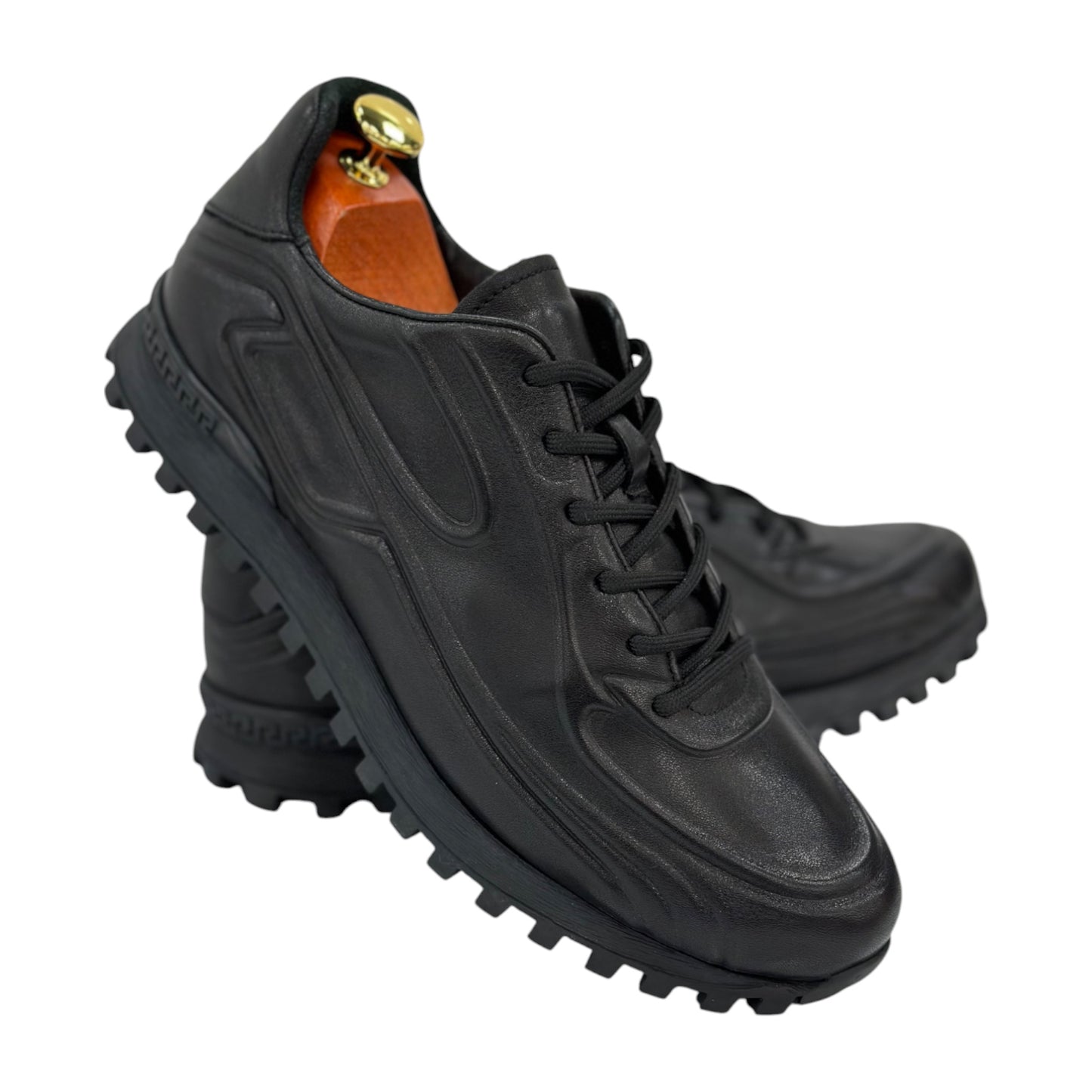 Black Leather Shoes With Black Lace- With  Side-1930