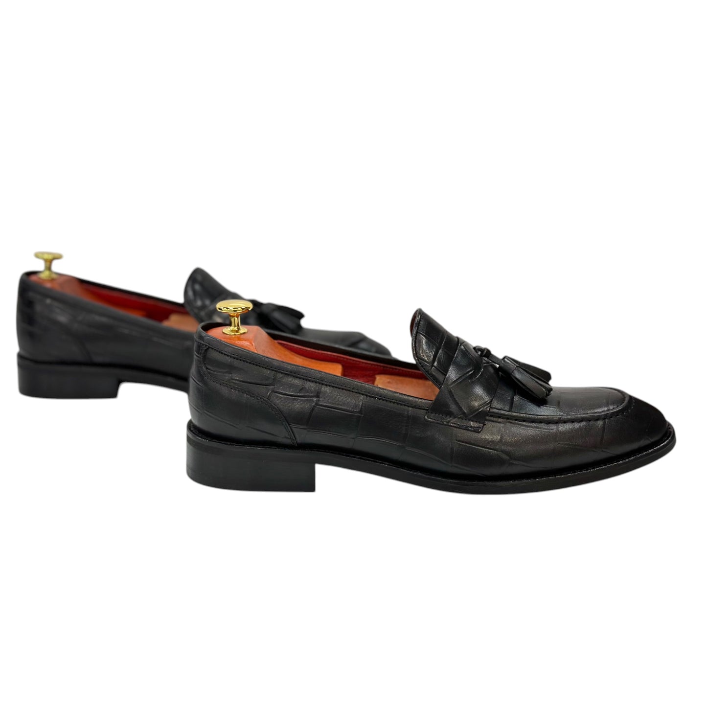 Black Istanbul Fashion by Raad Red Bottom Shoes With Unique Textured Leather -602