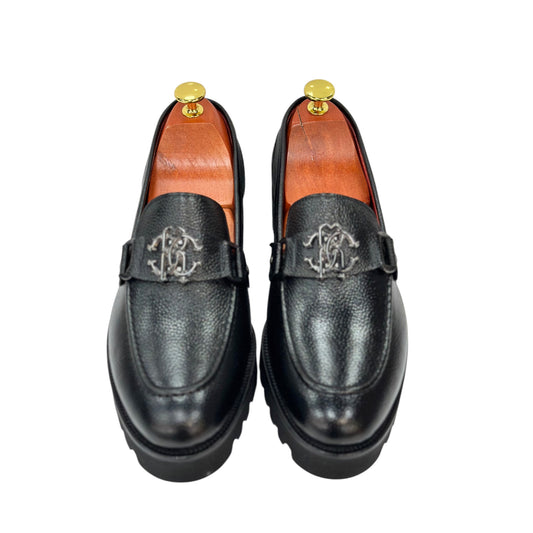 Black Istanbul Fashion by Raad Red Bottom Leather Shoes With Silver Finish Metal and Higher Bottom-1601